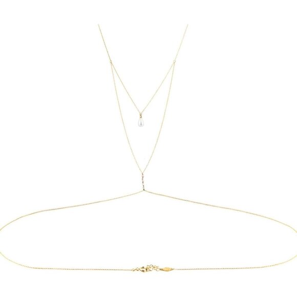 QWALIT Gold Body Chain for Women Rhinestone Pearl Bra Waist Necklace Sexy Trendy - Picture 6 of 6